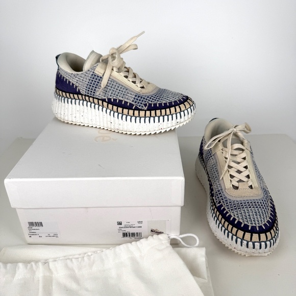 CHLOE Nama Stitch Walking Beige Cosmic Blue Sneakers 38, 7.5 - Picture 2 of 13